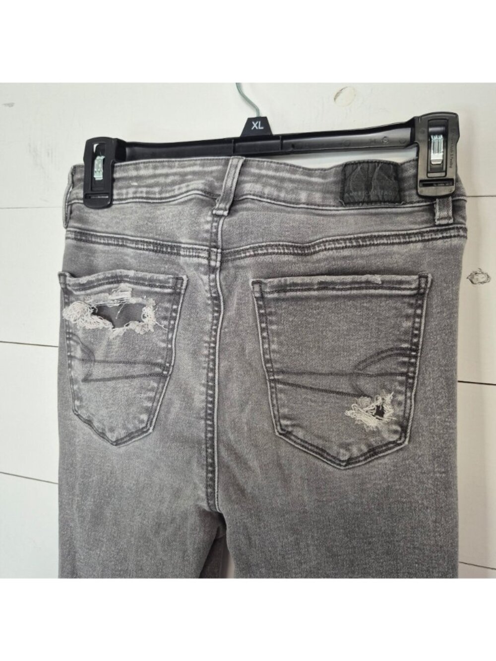 American Eagle Womens Size 2 Long Distressed Gray Skinny Jeans Stretch Denim - Picture 7 of 7